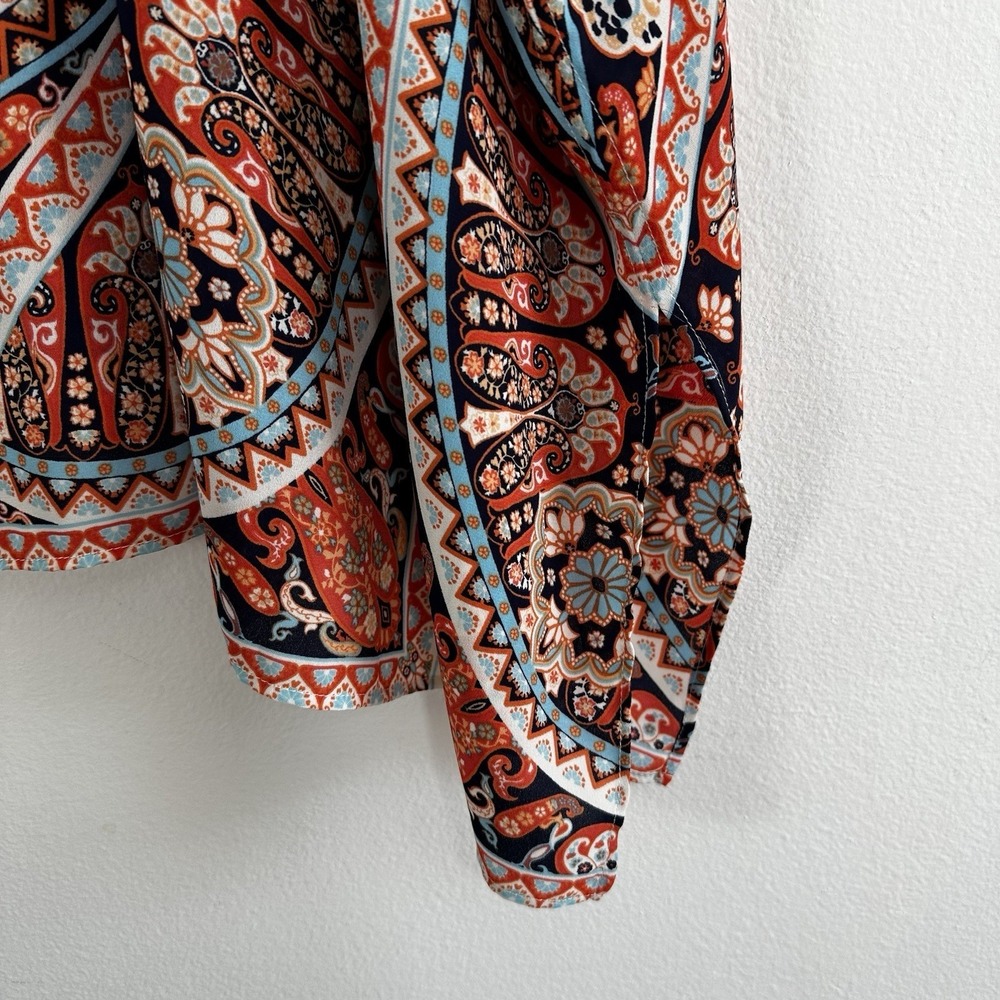 Rose & Olive Poncho Top Womens 1X/2X Bohemian Orange Mandala Floral Festival - Picture 5 of 8
